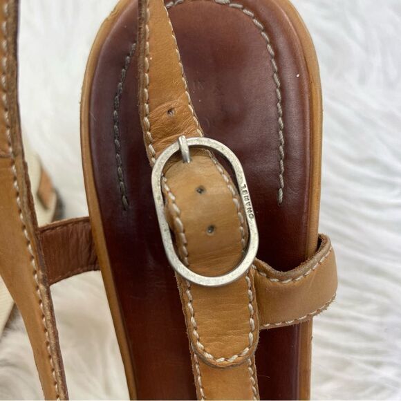 Chanel Light Brown Slingback Peep Toe Leather Wedge Sandals - Picture 6 of 16